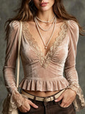 Dusty Pink Velvet Lace Ruffle Top