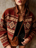 Red Aztec Pattern Fleece Jacket