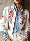 White Red Floral Embroidered Denim Jacket