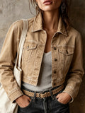 Tan Vintage Denim Cropped Jacket