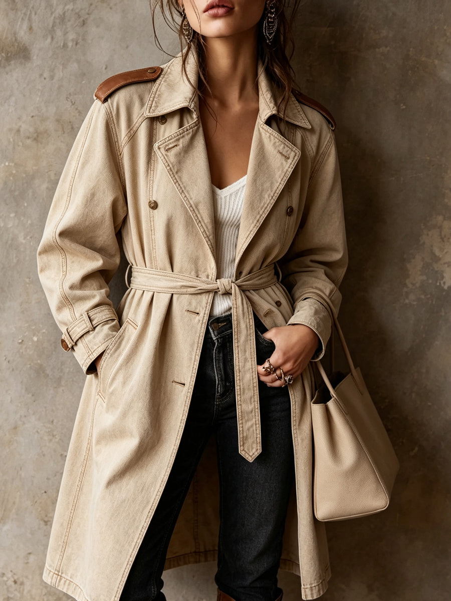Khaki Longline Belted Utility Trench Coat