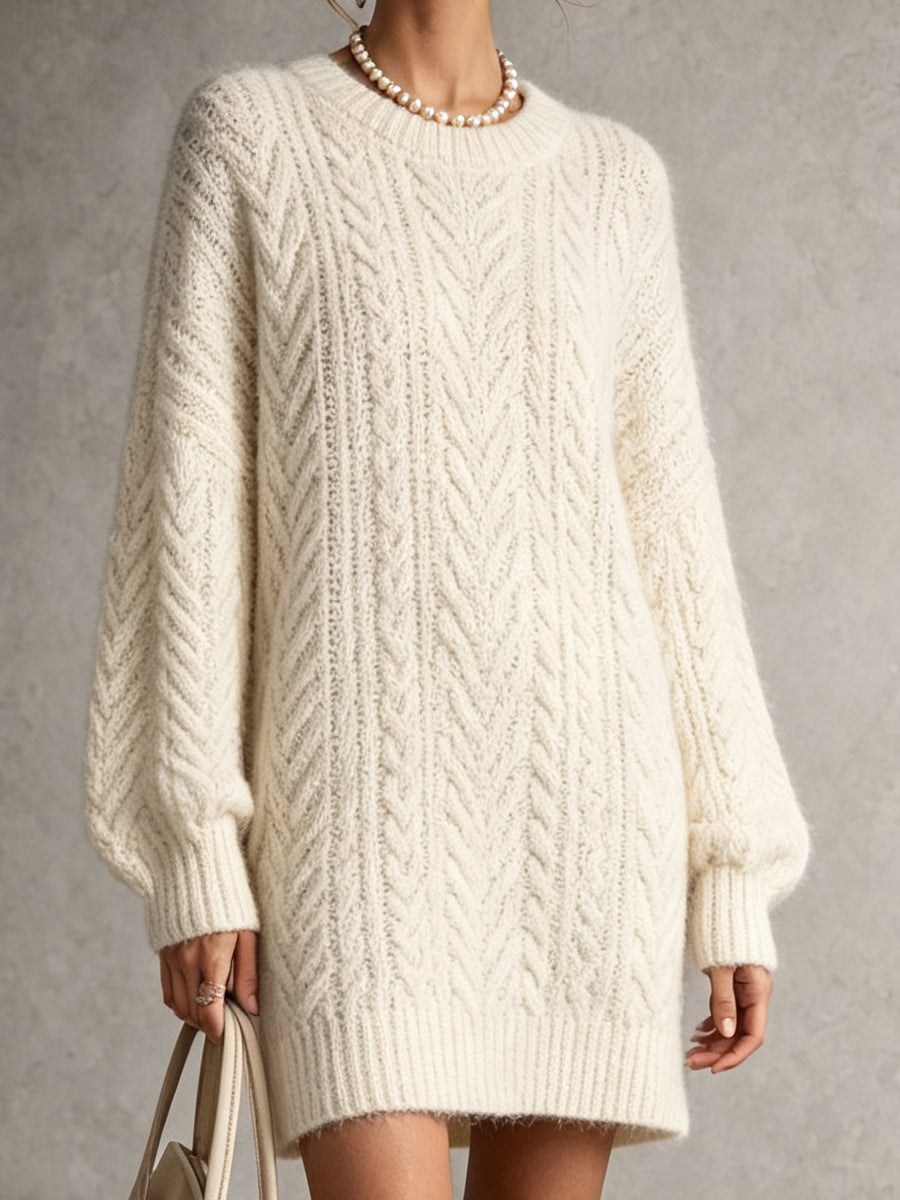 Cream Cable Knit Sweater Dress