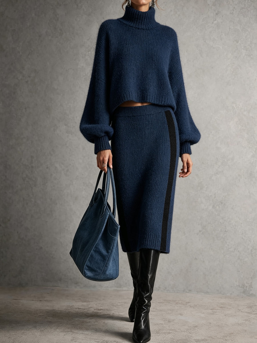 Navy Ribbed Knit Two-Piece Set