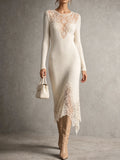 White Lace Inset Knit Maxi Dress