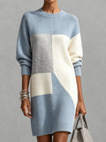 Blue Grey Color Block Sweater Dress