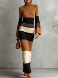 Camel Multi Stripe Knit Maxi Dress
