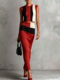 Red Cream Knit Two-Piece Skirt Set