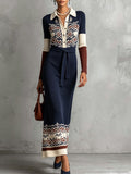 Navy Fair Isle Tie-Waist Knit Dress