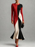 Red Black Color Block Mermaid Dress