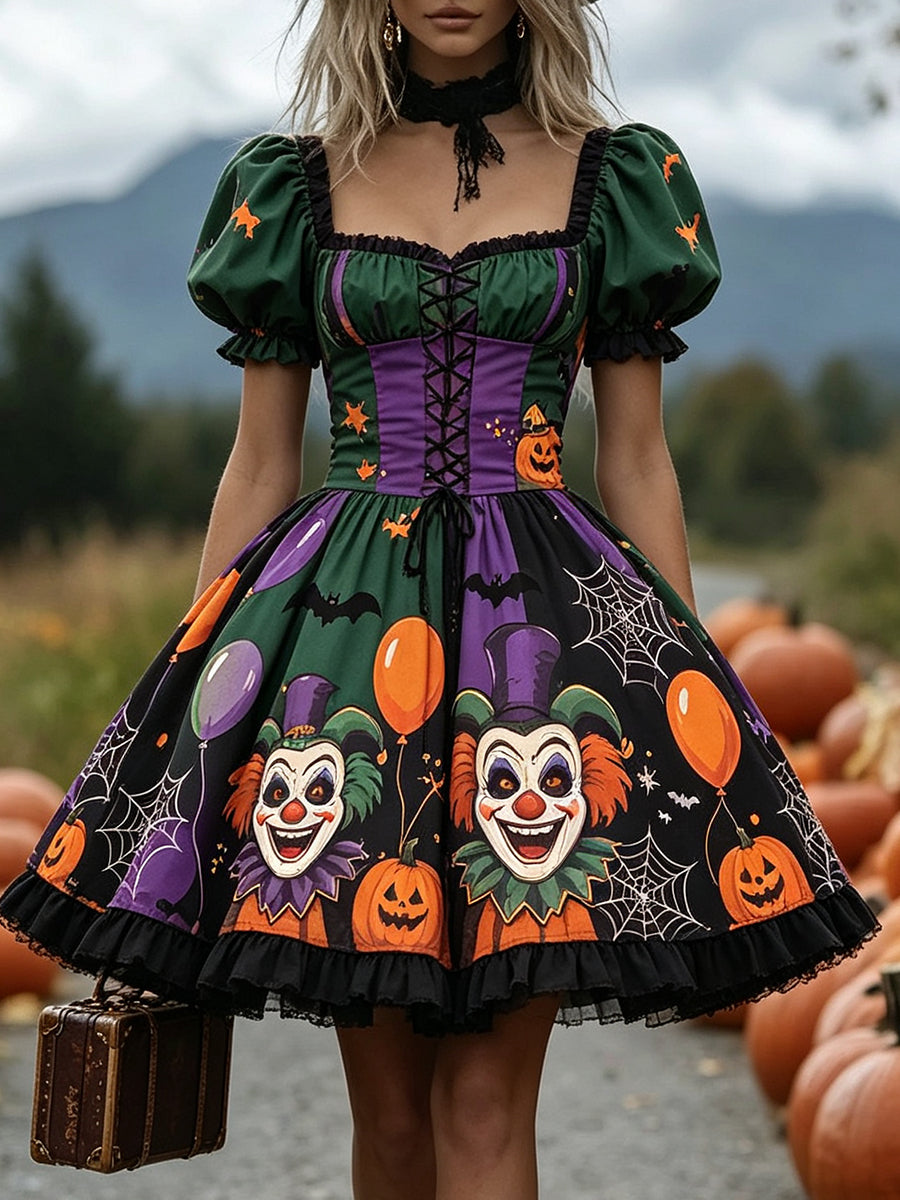 Green Purple Jester Clown Corset Mini Dress
