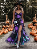 Purple Neon Pentagram Slit Maxi Dress