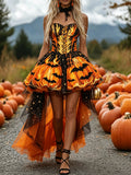 Orange Fire Pumpkin High-Low Tulle Dress