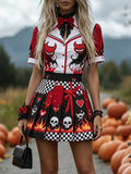Red Devil Checkered Pleated Two-Piece Set