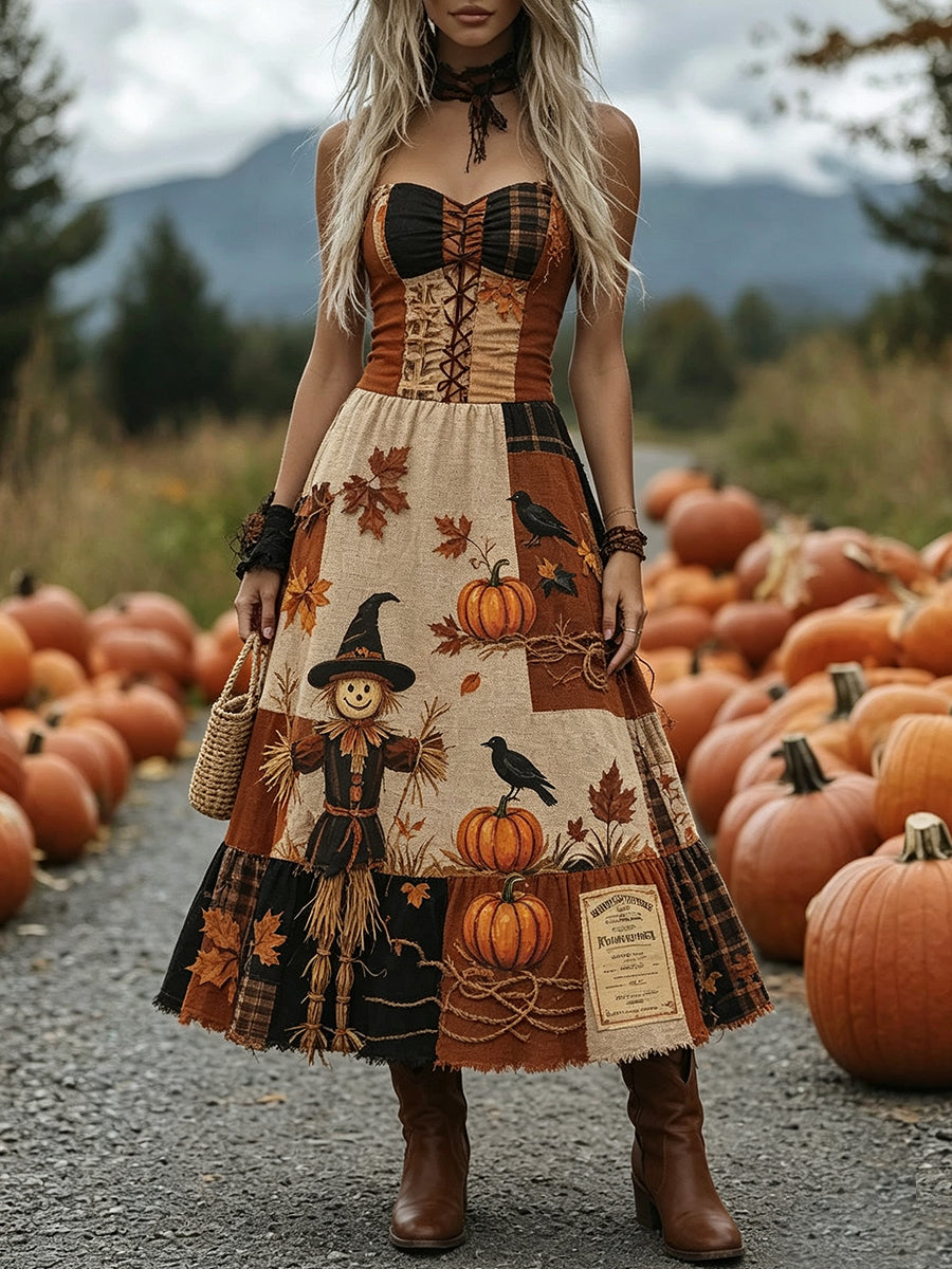 Brown Scarecrow Patchwork Corset Dress