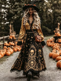 Gold Black Skull Occult Maxi Dress