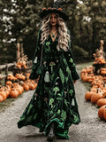 Green Mushroom Velvet Maxi Dress