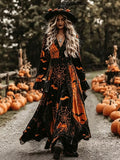 Orange Black Velvet Bat Maxi Dress