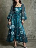 Teal Rose Spiderweb Sheer Maxi Dress