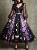 Purple Spellbook Sheer Sleeve Midi Dress