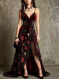 Burgundy Velvet Lace Skull Slip Dress