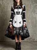 Black White Lace Apron Hi-Low Dress