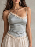 Light Blue Satin Lace Trim Cami Top