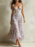 Lavender Floral Lace Corset Maxi Dress