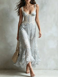 Mint Green Floral Lace Corset Maxi Dress
