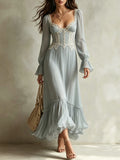 Sage Green Lace Sleeve Midi Dress