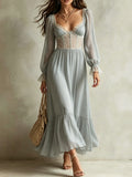 Light Blue Corset Sleeve Midi Dress