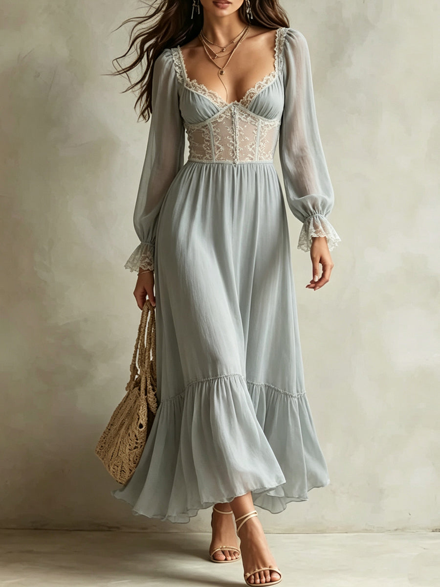 Light Blue Corset Sleeve Midi Dress