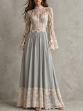 Grey Lace High Neck Maxi Dress