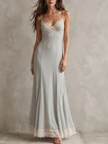 Light Blue Lace Hem Slip Maxi Dress