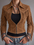 Cognac Western Panel Leather Jacket