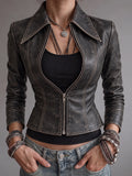 Mustard Brown Utility Leather Jacket