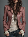 Brown Striped Leather Bomber Jacket