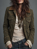 Rust Floral Lapel Corduroy Jacket