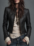 Ivory Shearling Collar Leather Jacket