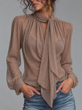 Pale Yellow Draped Wrap Blouse