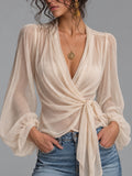 Ivory Sheer Tie-Waist Blouse