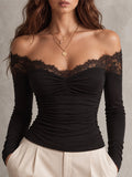 Gray Lace-Wrap Ruffle Blouse