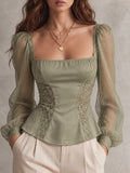 Black Lace-Trim Off-Shoulder Top