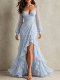 Terracotta Pleated Ruffle Maxi Dress