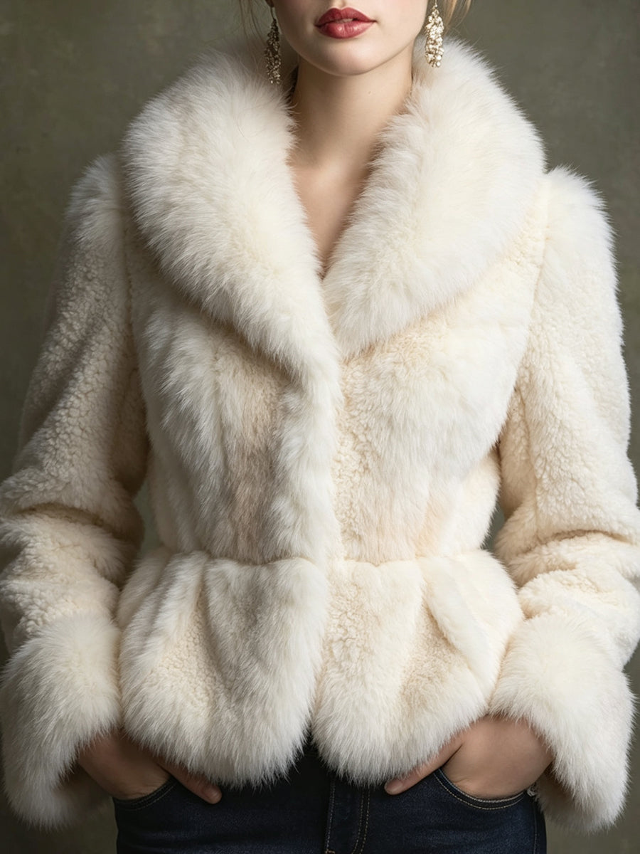 Cream Faux Fur Peplum Jacket