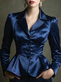 Navy Satin Peplum Blazer