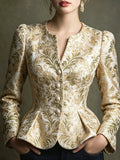 Cream Gold Brocade Peplum Jacket