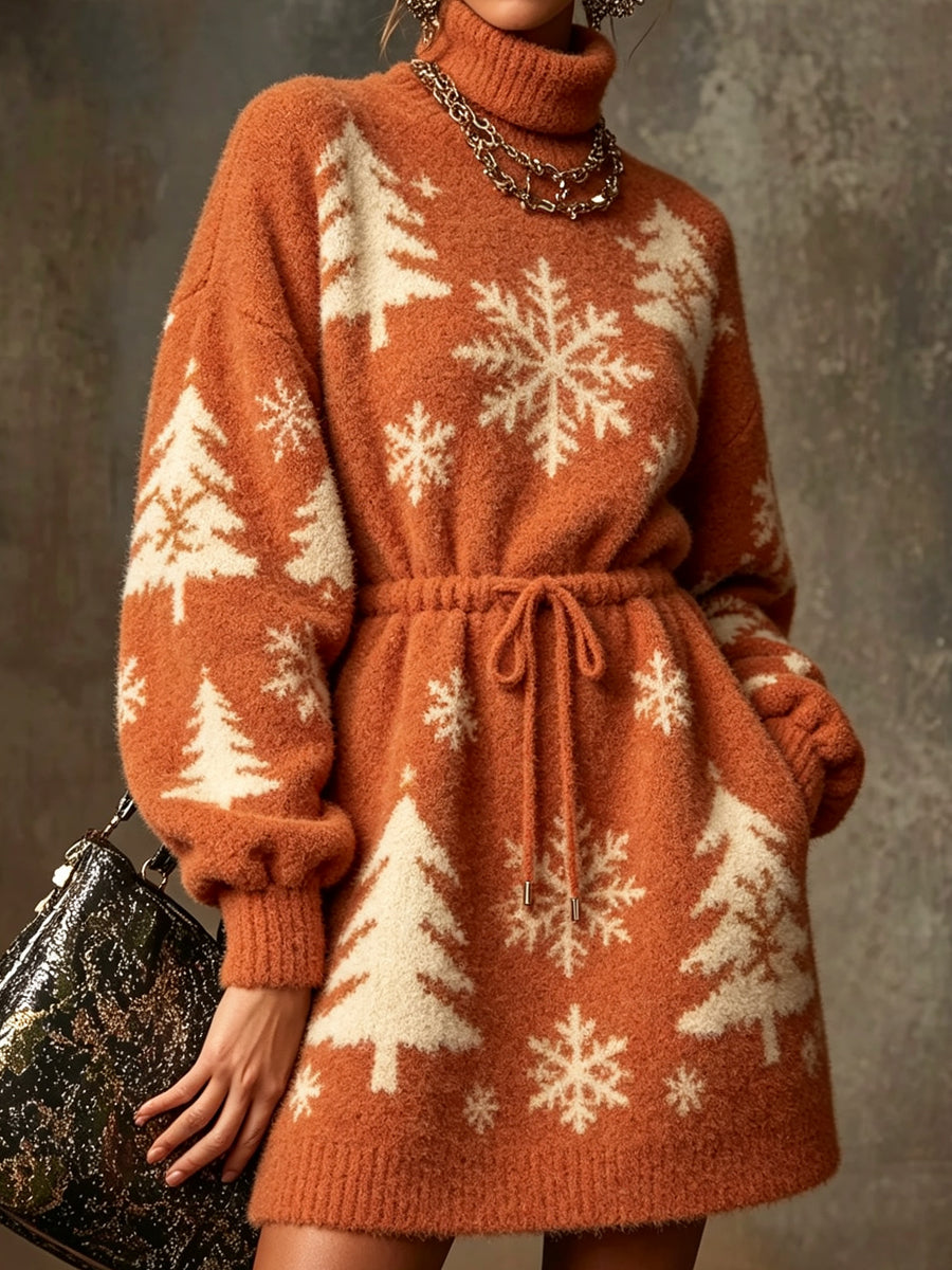 Rust Christmas Tree Knit Mini Dress