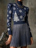 Navy Snowflake Knit Top and Skirt Set