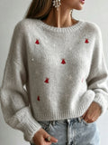 Grey Festive Embroidered Knit Sweater