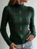 Green Plaid Christmas Tree Turtleneck Sweater
